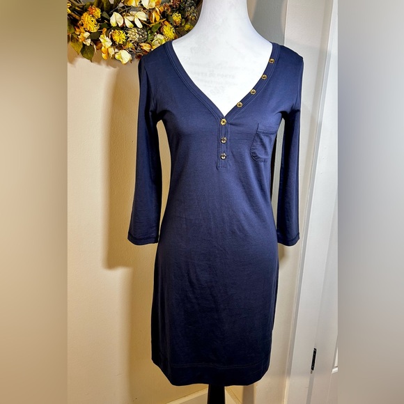 LILLY PULITZER Palmetto Pima Cotton V Neck T Shirt Dress in True Navy NWT Sz XS - Picture 2 of 14